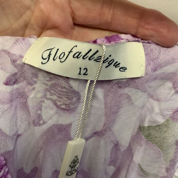 Flofallzique NWT White Purple Peony Print Cotton Sleeveless Girls Dress Size 12 - Picture 9 of 14